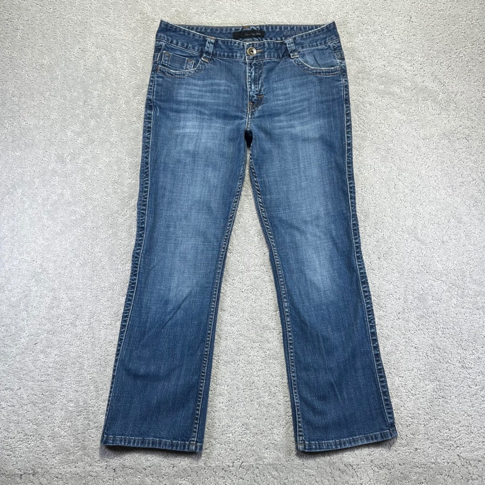 Calvin Klein Jeans Womens 14 Lean Bootcut Blue Denim Mid Rise Distressed Y2K